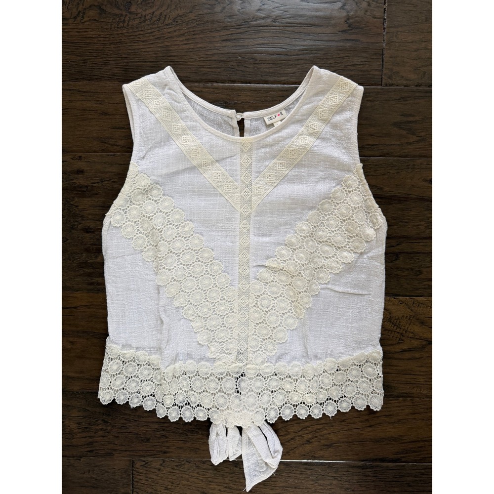 SELFIE Sleeveless Lace Trim Top Size L Boho